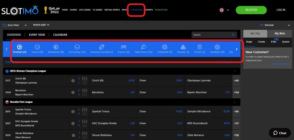 Slotimo Bookmaker Live Betting